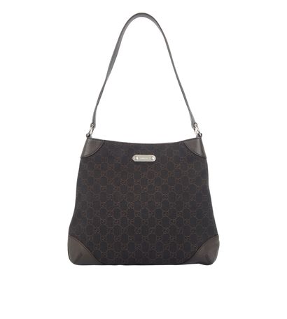 GG Denim Shoulder Bag, &pound;320, Handbags, Brown, Canvas, Front view